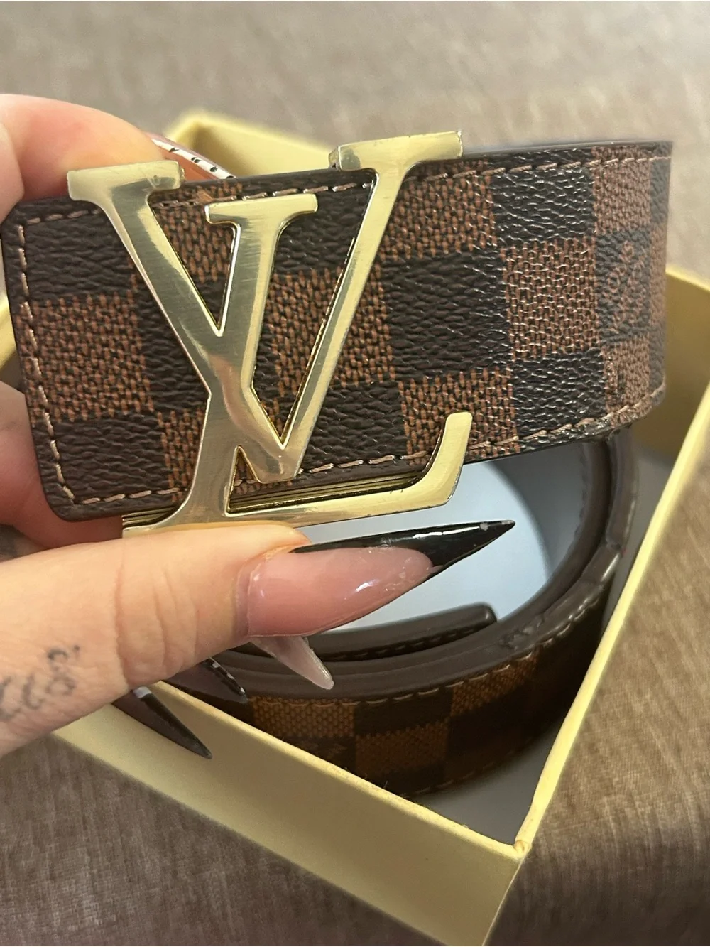 Louis Vuitton Brown Damier Canvas LV Logo Belt